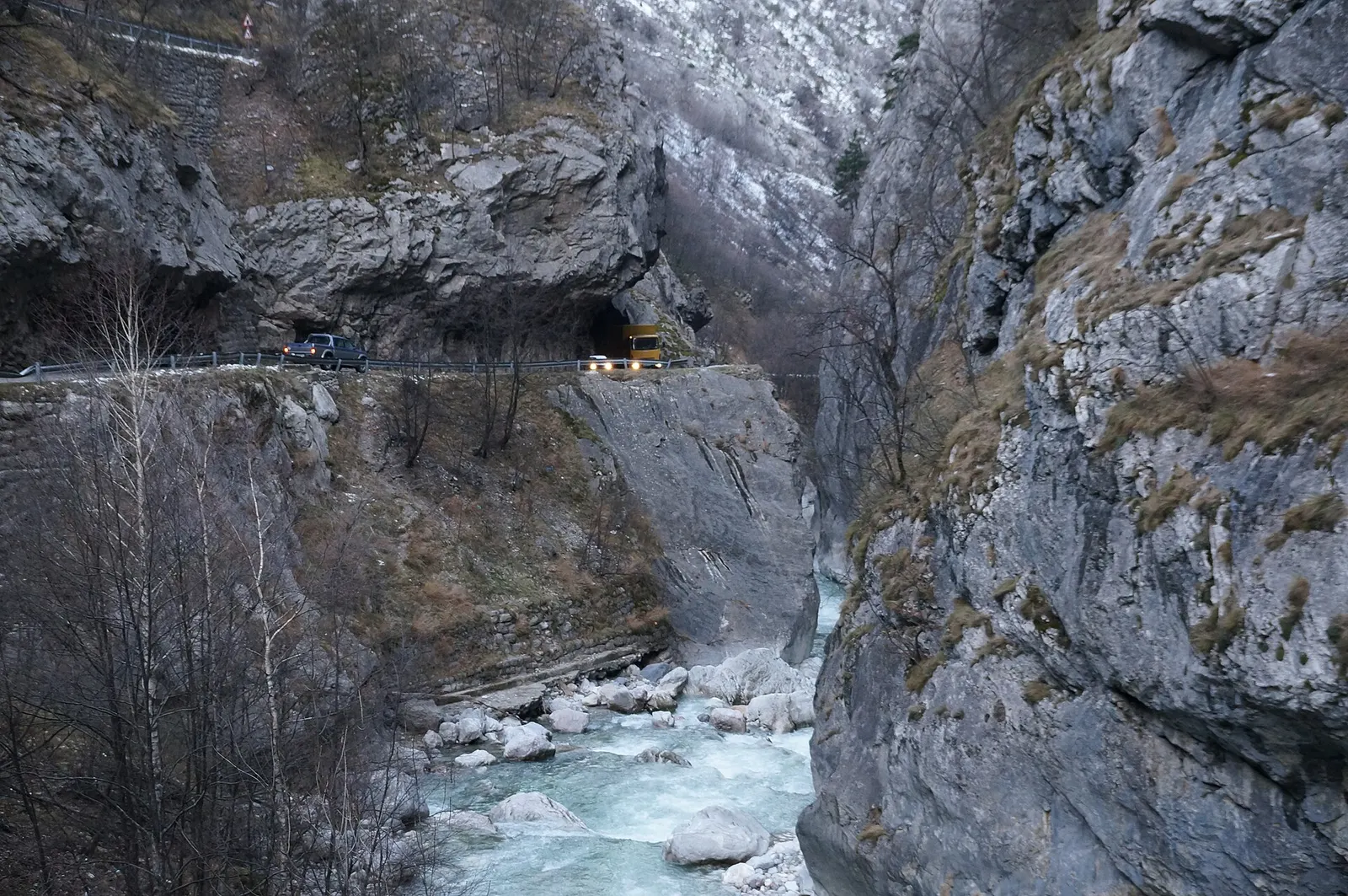 Rock walls and river in the Rugova Gorge near Peja